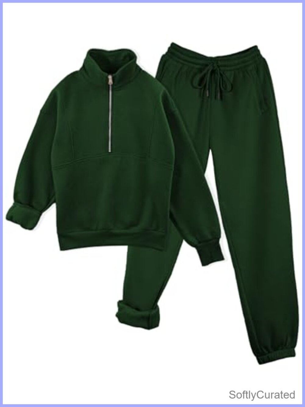 Women's Fleece Lined Sweatsuit 2 Piece Tracksuit Set Half Zip Joggers